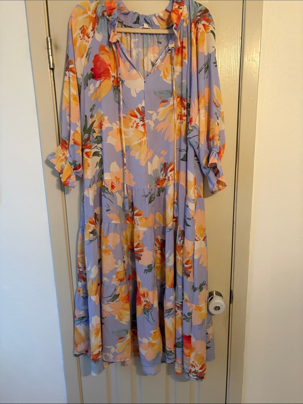easel Lavender Floral Maxi Dress with Yellow & Pink Blooms
